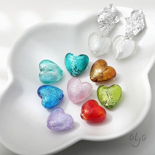 16mm灯工手工琉璃亮面爱心复古桃心直孔diy项链手链耳饰材料配件