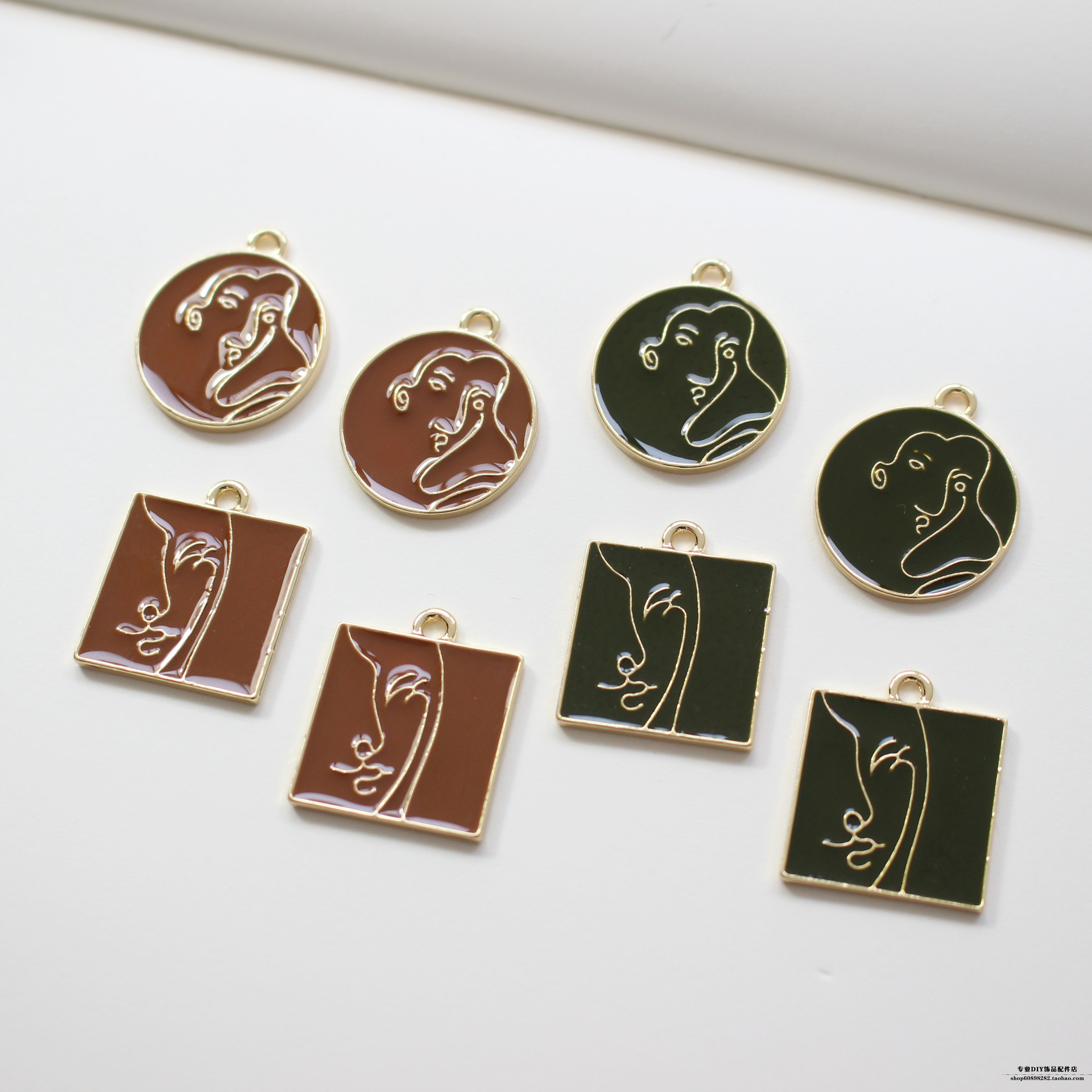 合金正方形圆形抽象人脸吊坠diy耳饰材料配件