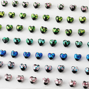 爱心琉璃银箔黑底色系珠子diy手作串珠项链耳饰材料配件