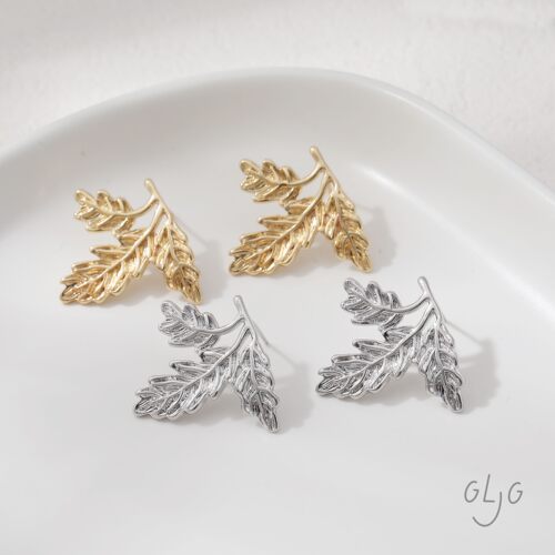 铜镀真金保色百搭法式枫叶叶子带吊耳钉diy手作耳饰材料配件