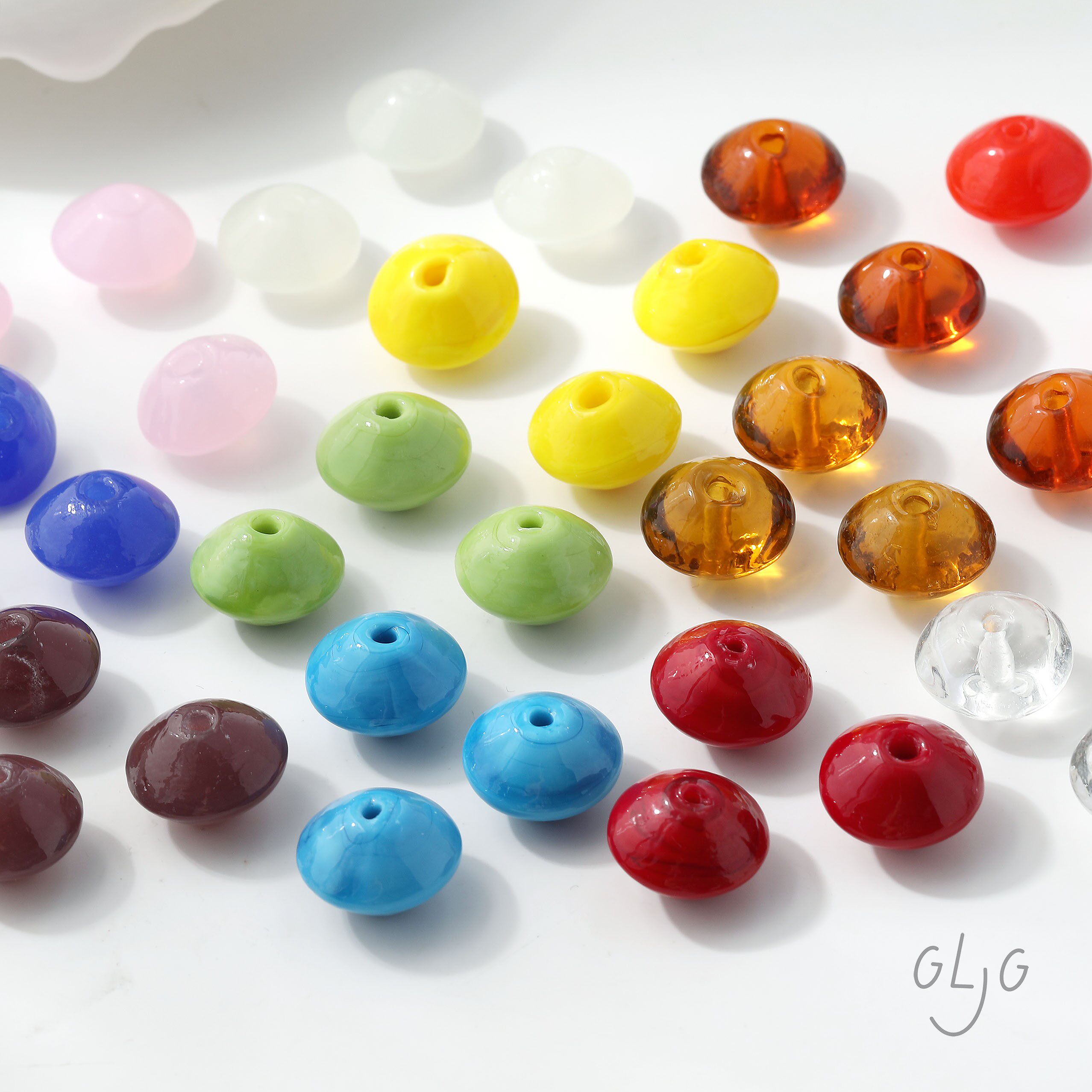 灯工琉璃14mm 算盘扁圆飞碟直孔珠diy手作串珠手链项链材料配件图片