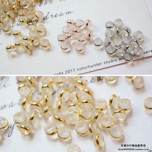 铜镀18k 硅胶金色圈耳堵耳塞 配件DIY 圆形 耳钉塞耳背托配件