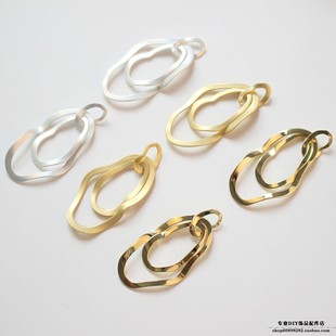 铜镀14K真金色镀哑金哑银椭圆不规则3件套欧美复古款 diy耳饰材料