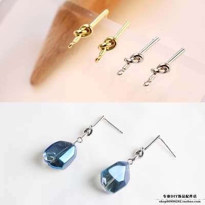 14k真金打结耳钉925简约气质diy