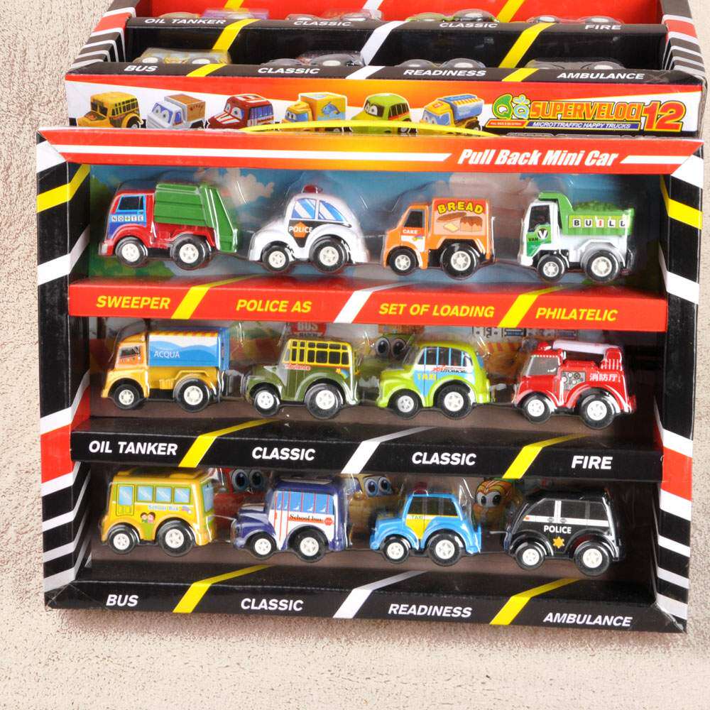 回力q版小汽车货车救护车卡通12辆交通小惯性迷你套装警车工程车