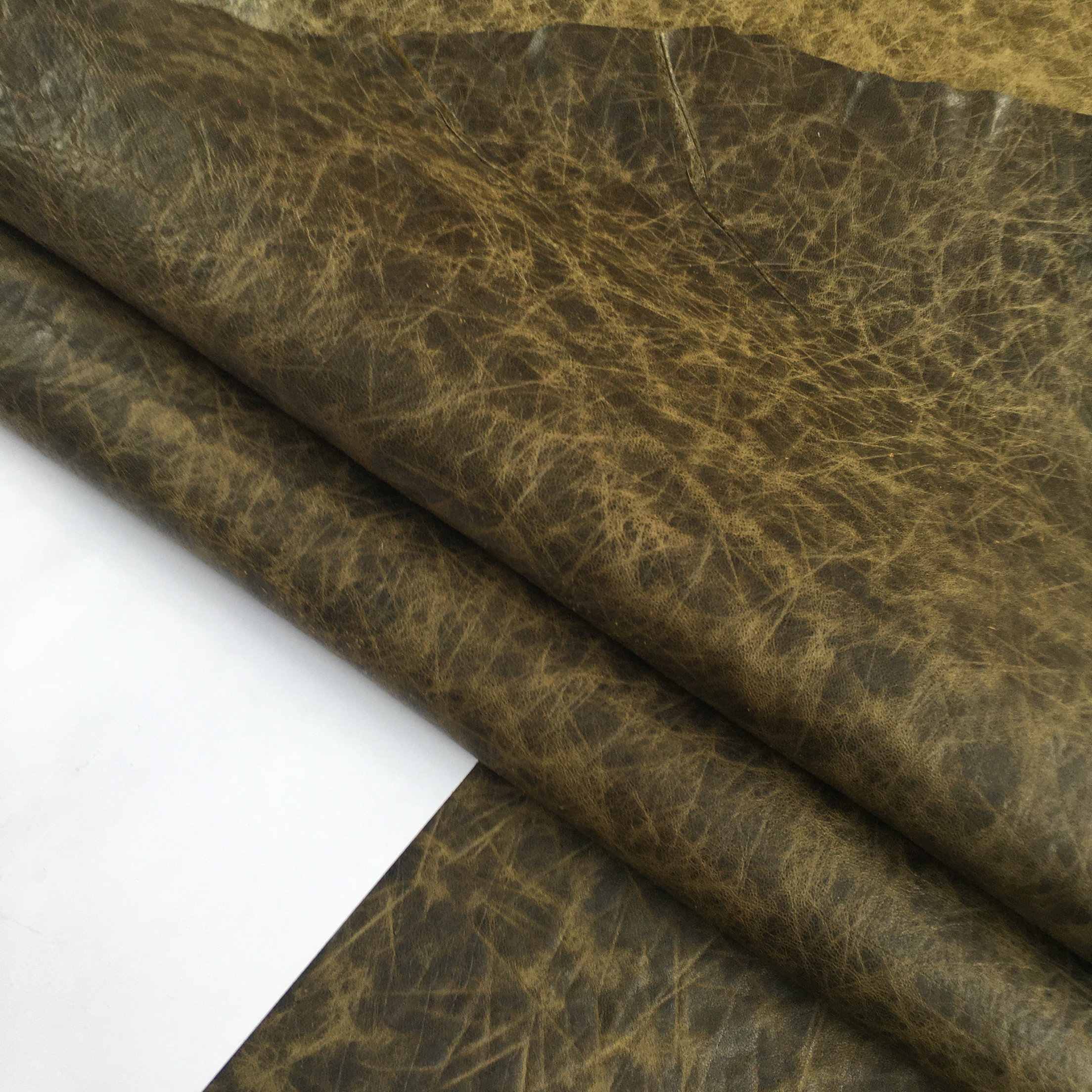 F4253双色复古绿疯马羊皮真皮手工DIY皮料0.8mm软