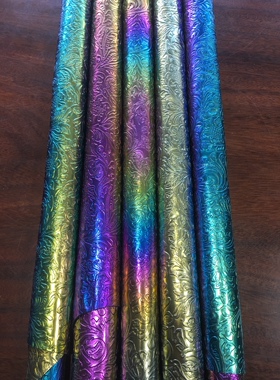 TC2002复古幻彩唐草花纹头层小牛皮1mm软真皮服装鞋靴手工DIY皮料