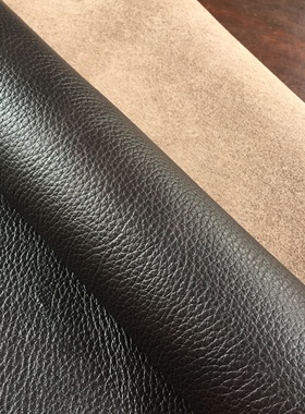 B2409咖色荔枝纹头层牛皮真皮手工DIY皮料1.8mm软