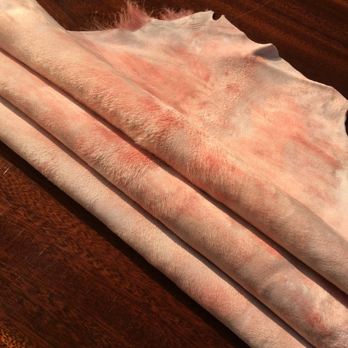 双色粉复古爆裂纹天然胎牛皮毛一体双面真皮服装鞋靴手工DIY皮料
