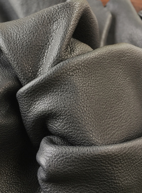 B5269黑色自然摔纹头层牛皮真皮手工DIY皮料1.6mm软