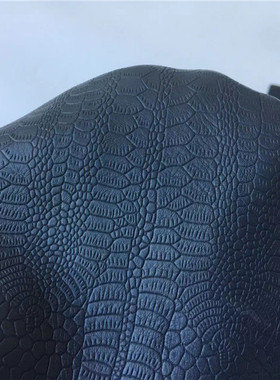 LP034蓝色压鸵鸟纹鹿皮真皮箱包鞋靴皮具面料手工diy皮料1.4mm软