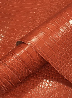 G11332橙色头层牛皮鳄鱼纹压花皮料真皮手工DIY皮具面料0.8mm偏软