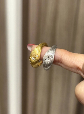 新品点钻拉丝星芒尾戒中古回流风