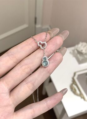 新中式蓝色双葫芦项链女轻奢ins