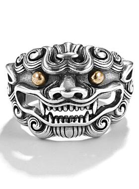 新品霸气素唐狮戒指单身戒可调节