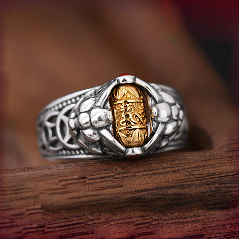 新品貔貅戒指男士款复古国风可转