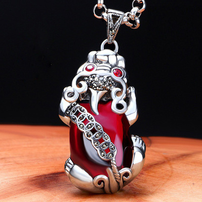 实心挂坠红石榴石貔貅吊坠女个性