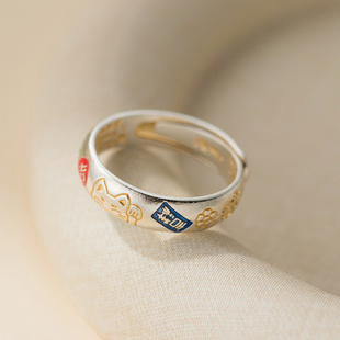 新款国风描金吉言福字葫芦莲花心经招财猫戒指