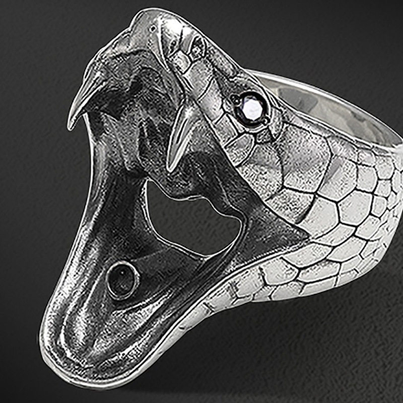 蛇饰品镶嵌设计新款动物风格开口尾戒男士硬汉风戒指