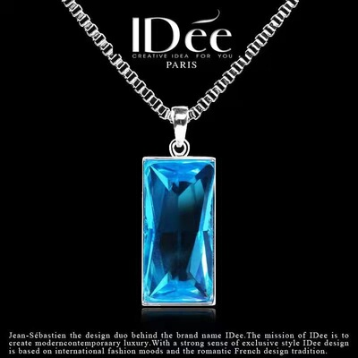 蓝水晶宝石吊坠挂饰个性银饰品