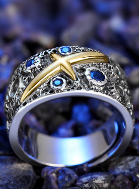 新品新款星空蓝戒指霸气潮人男士