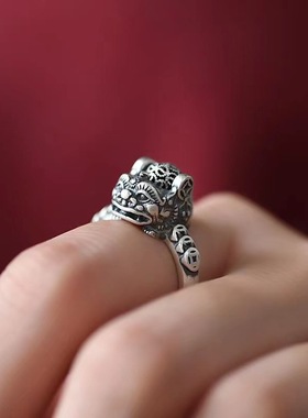 复古铜泰铜钱可转动貔貅戒指个性潮男女开口可调节指环