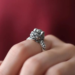 复古铜泰铜钱可转动貔貅戒指个性潮男女开口可调节指环