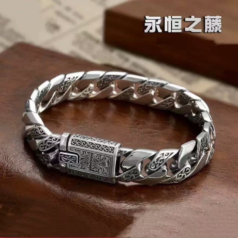 文艺范高级感精工唐草纹朋克手链个性男士复古欧美风嘻哈手链