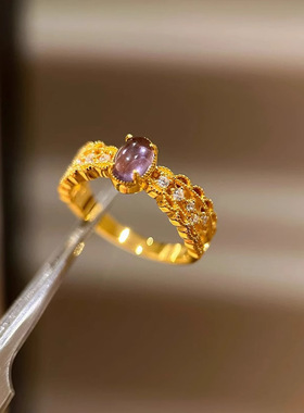 古法色镂空花丝鸽子蛋戒指轻奢独