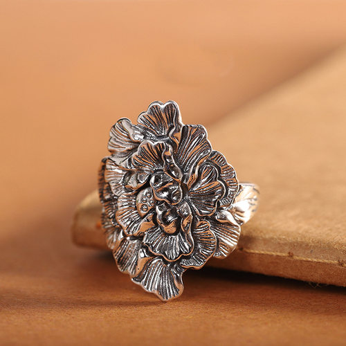 新品花卉戒指开口指环做旧女式中