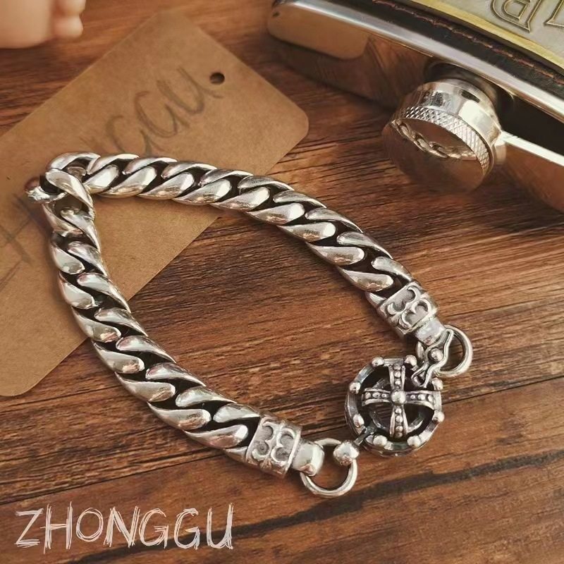 新款美国街头复古手工做旧编织手链男士实心皇冠侧身链