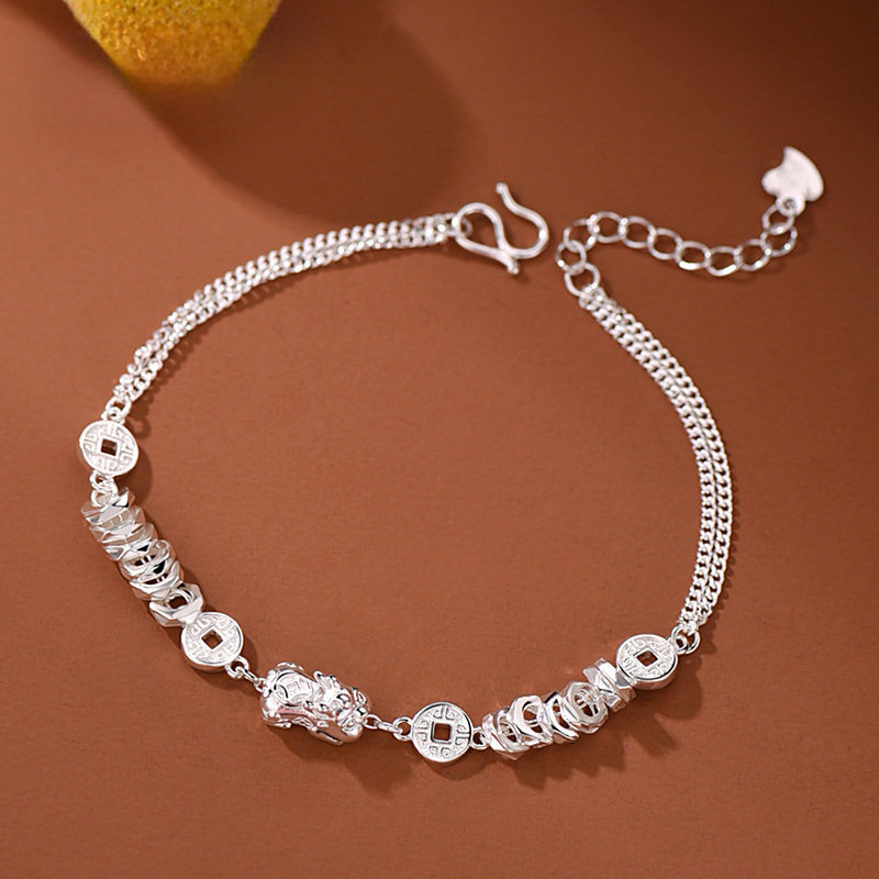 新品钱币貔貅手链女士款轻奢小众设计盘缠手串生日送礼物