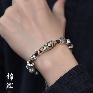 珐琅锦鲤手链男女士款复古民族风编织上岸手绳