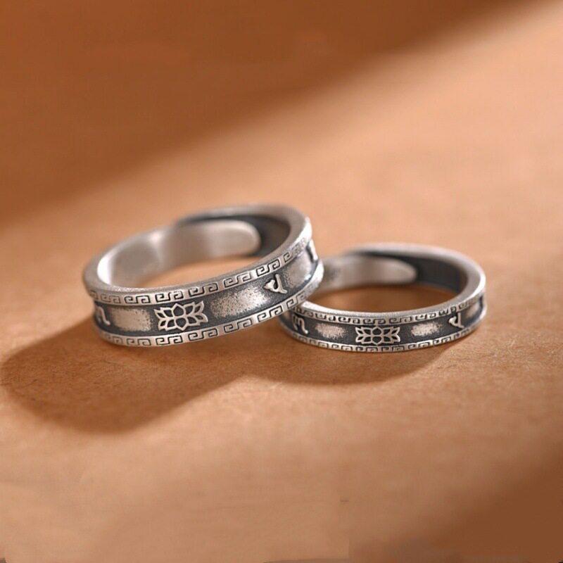 新款六字真言复古做旧戒指男女士
