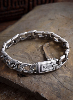 新品新款古朴熔岩肌理纹手链个性