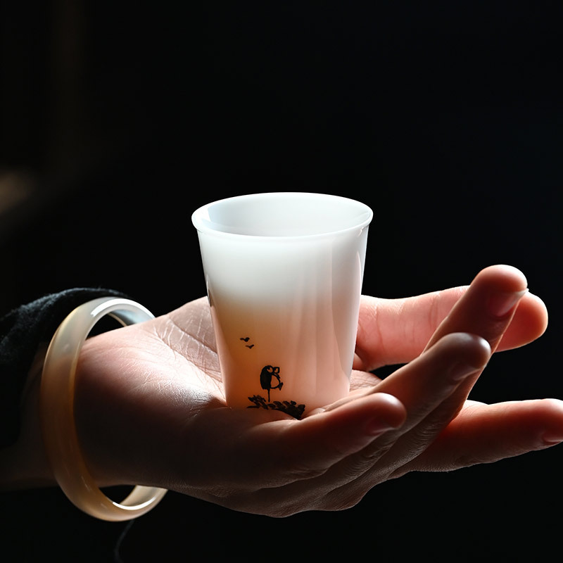 冰种玉瓷手绘品茗杯德化白瓷茶杯单杯茶盏功夫茶具主人杯闻香杯