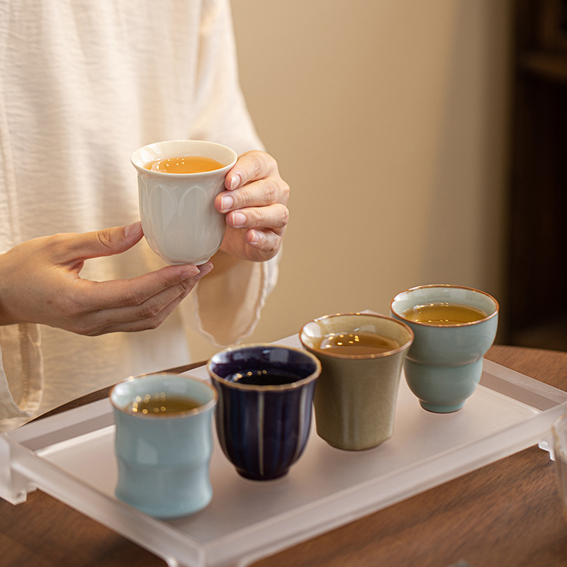 仿宋五大名窑主人杯套装功夫茶具茶盏礼盒装家用陶瓷茶杯伴手礼