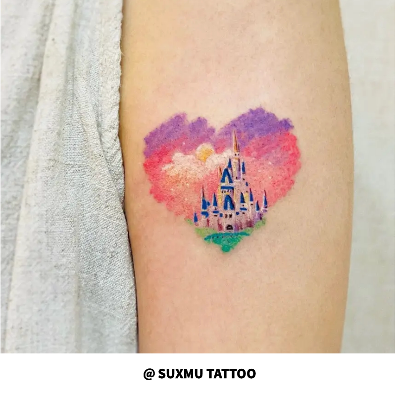 苏小木丨粉色城堡 纹身贴防水男女持久逼真小清新可爱贴纸