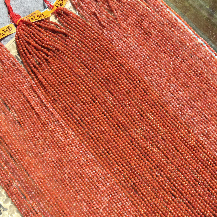 Sweet半成品 天然川料南红冰飘缠丝纹2.9mm3.5mm小米珠链DIY配珠