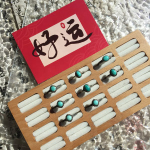 包邮原矿绿松石镶嵌S925银托戒指