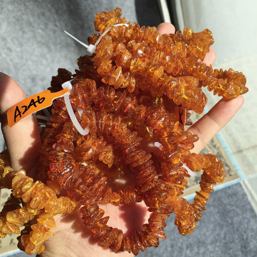 天然俄料随型手串金珀矿皮荔枝纹