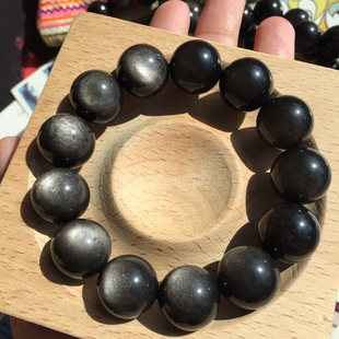 Sweet配饰 银曜石手串双眼超闪 16mm 小红书DIY陨石黑曜石配珠 漏