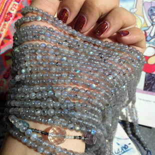 Sweet半成品小米珠链 天然拉长石灰月光石4mm+圆珠散珠DIY配珠 漏