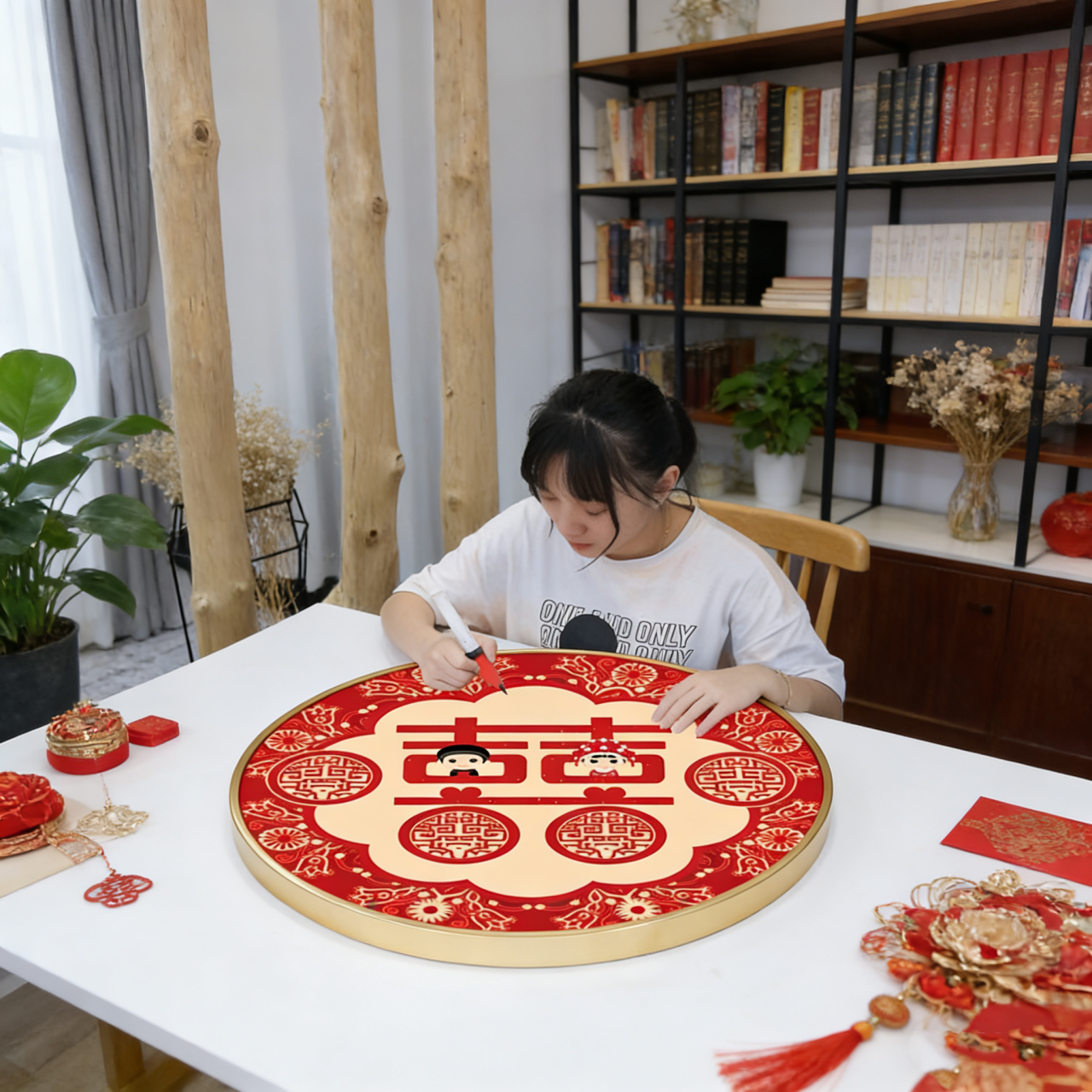 新款新中式婚礼双喜满钻钻石画带框手工DIY贴钻十字绣客厅挂画