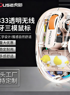 公仔鼠标笔记本电脑透明发光三模无线蓝牙鼠标人体工学磁吸充电式