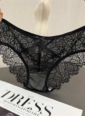 胖MM200斤大码网纱性感内裤女黑色蕾丝中低腰透气薄款棉档三角裤