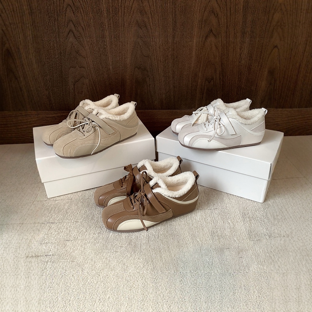 真皮厚底加绒阿甘鞋女棉鞋德训鞋