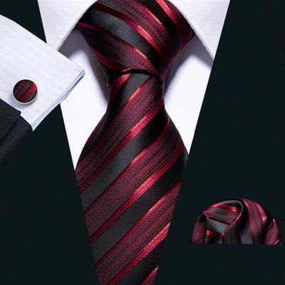 Male Luxury Neck Tie For Men Business Red Striped Silk Tie H