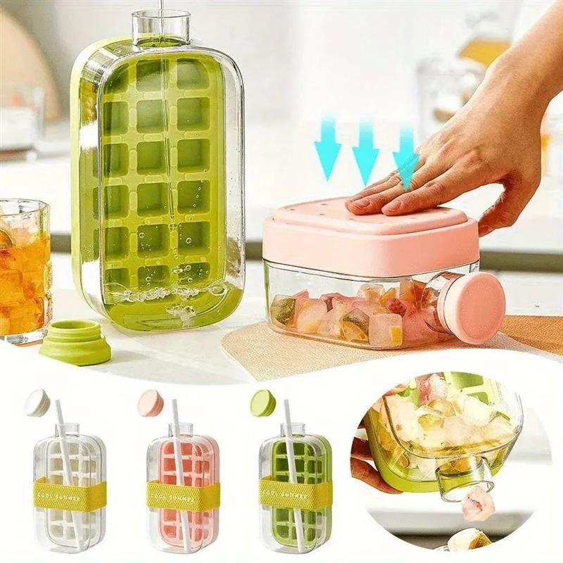 500/800ml 2in1 Ice Cube Tray with Water Bottle Press Type Po