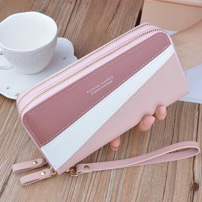 PU Leather Womens Long Leaf Wallet Zipper Purse Clutch